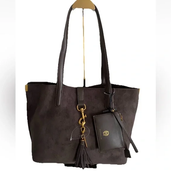 🆕 House of Harlow 1960 Brown faux Suede Luxe Tote & Wristlet Shoulder Bag Set - Picture 7 of 15